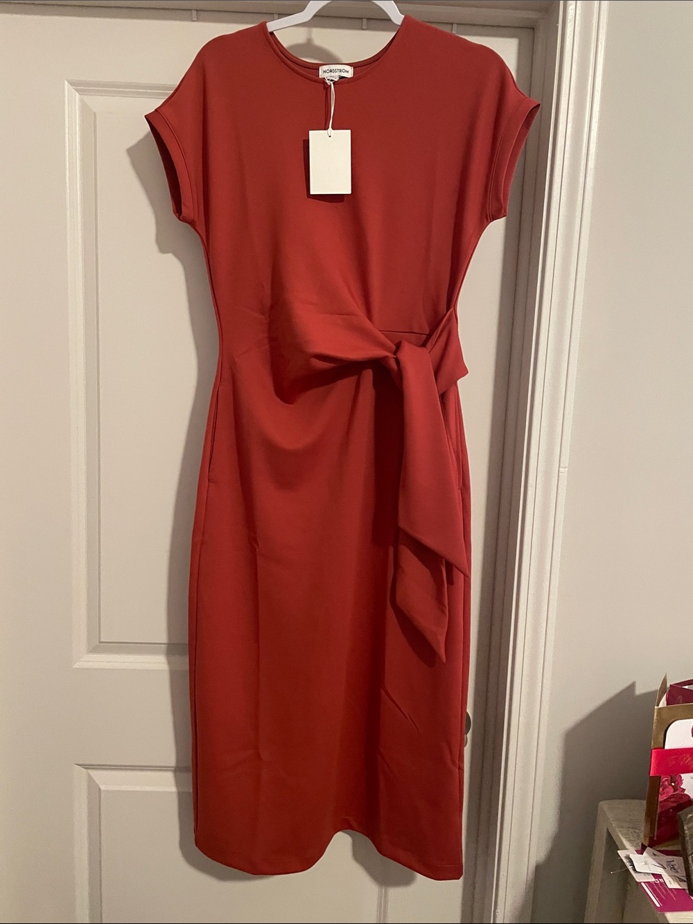 Nordstrom Rust-Tone Tie Waist Midi Dress